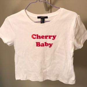 White “Cherry Baby” crop top